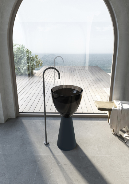 Раковина отдельностоящая прозрачная ABBER Kristall AT2703Onyx-Black черный/черный матовый