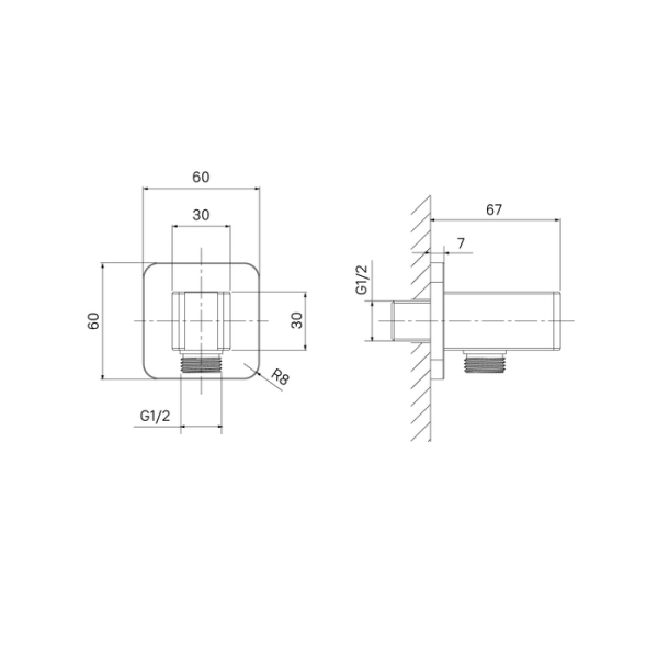 Выход для душа с держателем, латунь, хром, Slide, ID, (SLI60CBi62)