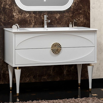 Тумба с раковиной Smile Ибица 120 белая, фурнитура золото
