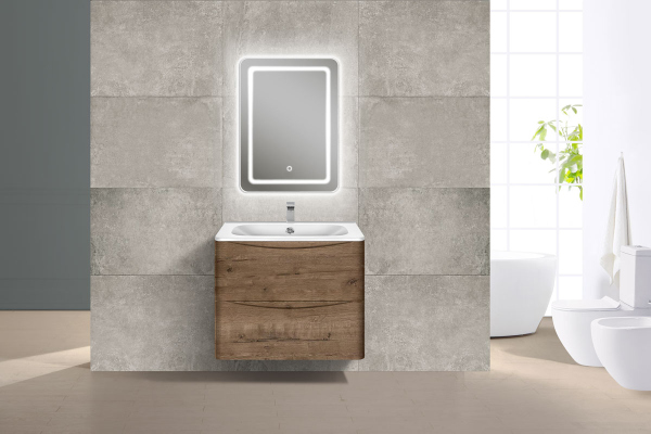 Тумба с раковиной Vincea Paola 600 подвесная, 2 выкатных ящика soft close, Beton, VMC-2P600BT+VCB-2VP600W