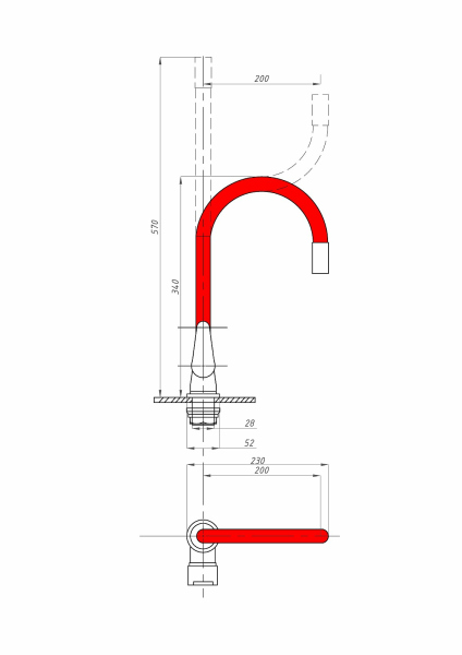 Смеситель для кухни FAUZT FZs-822-R101 гибкий излив тип См-МОЦБА Красный