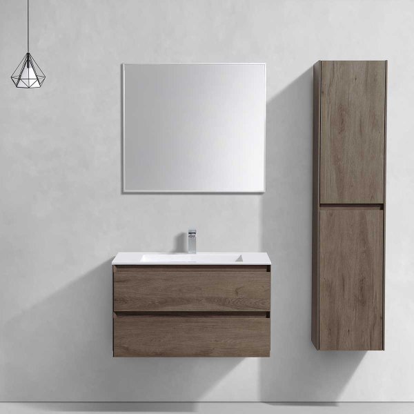 Тумба с раковиной Vincea Luka 800 подвесная, 2 выкатных ящика soft-close, R.Oak, VMC-2L800RO+VCB-13800G