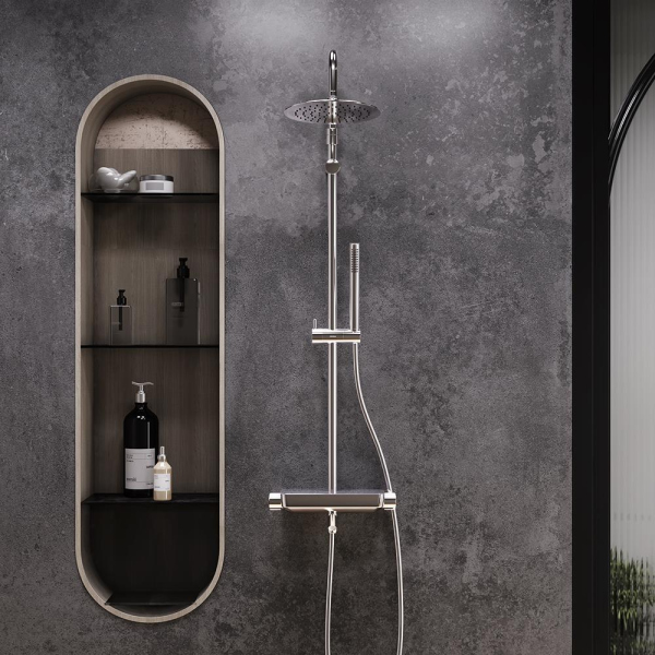 Душевая система с ванно-душевым смесителем-полкой Damixa Scandinavian Pure, 936730000