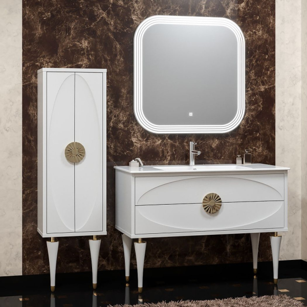Тумба с раковиной Smile Ибица 120 белая, фурнитура золото