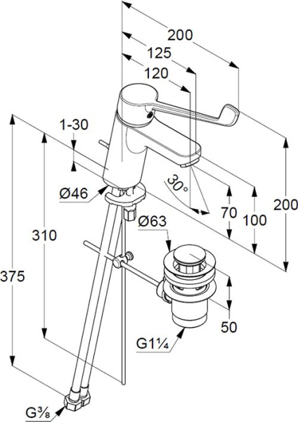 Смеситель Kludi Pure&Easy Care 372870565 для медицинских учреждений