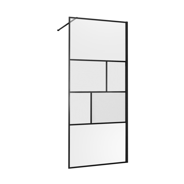 Душевая перегородка Vincea Walk-In VSW-1HC900CFB, 900*2000, черный, стекло прозрачное/рифленое