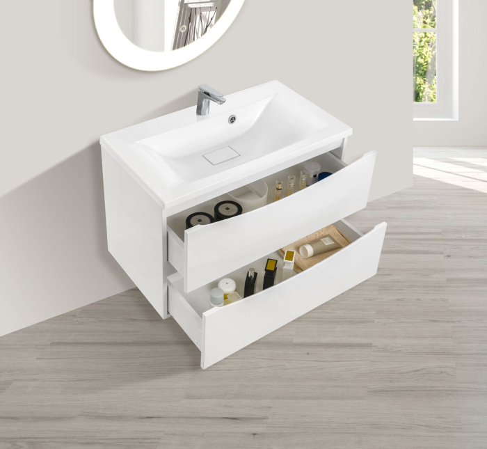 Тумба с раковиной Vincea Mia 800 подвесная, 2 выкатных ящика soft close, G.White, VMC-2MA800GW+VCB-3M800B