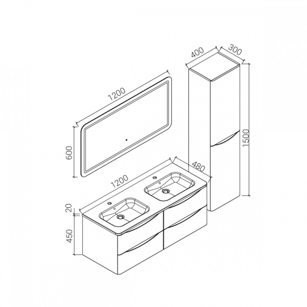 Тумба под раковину Vincea Roberta 1200, VMC-1R120WO