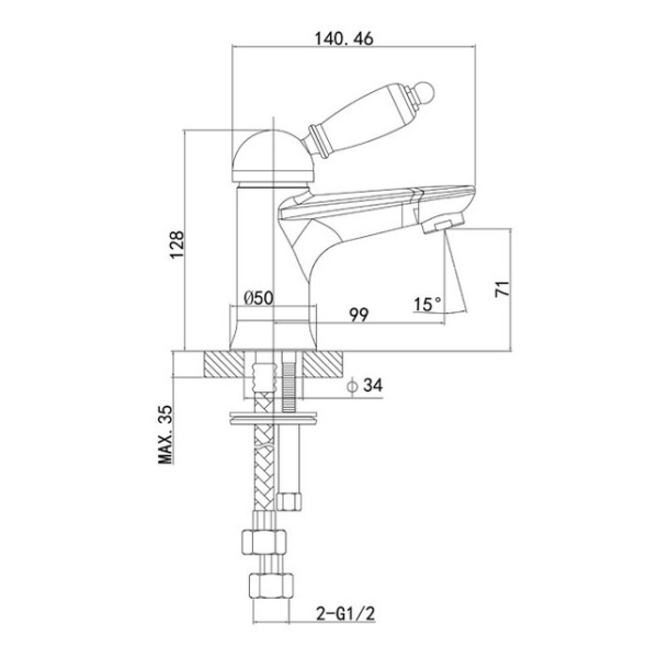 Смеситель умывальник с д/к и подводкой (бронза) Caprigo, 02-522-vot