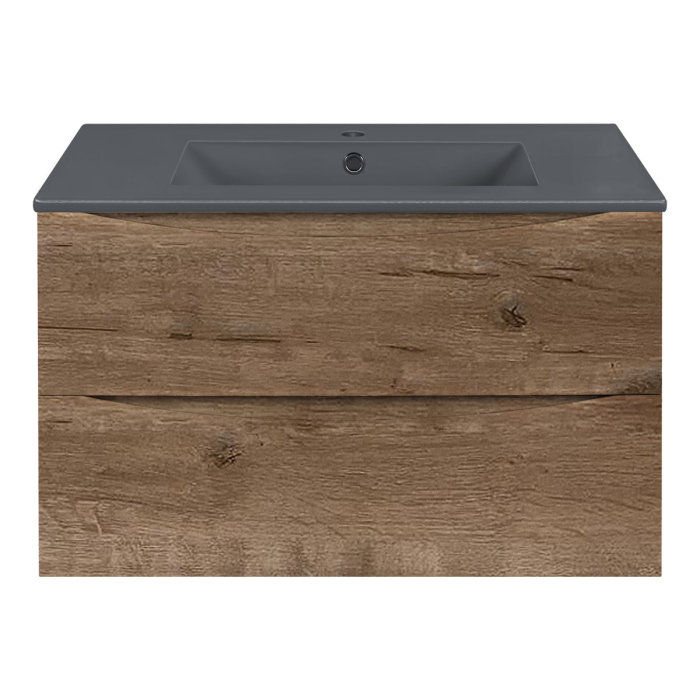 Тумба с раковиной Vincea Mia 750 подвесная, 2 выкатных ящика soft close, V.Oak, VMC-2MC750VO+VBS-13975MB