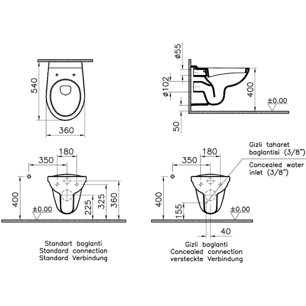 Комплект унитаз Vitra Normus 9773B003-7201 с инсталляцией