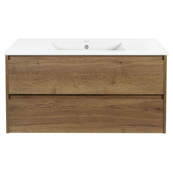 Тумба с раковиной Vincea Gio 100 подвесная, 2 выкатных ящика soft-close, T.Oak, VMC-2G100TO+VBS-13100MB