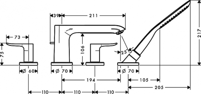 Смеситель Hansgrohe Metris 31442000 на борт ванны