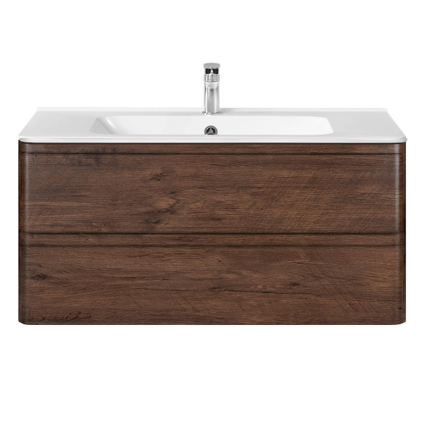 Тумба с раковиной Vincea Vico 1000 подвесная, 2 выкатных ящика soft close, R.Wood, VMC-2V100RW+VCB-2VP100W