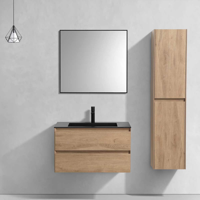 Тумба с раковиной Vincea Luka 800 подвесная, 2 выкатных ящика soft-close, N.Oak, VMC-2L800NO+VCB-13800G