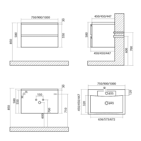 Тумба под раковину ART&MAX BIANCHI, AM-Bianchi-1000-2C-SO-BL