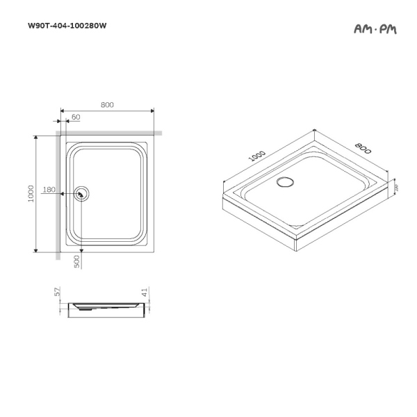 Душевой поддон, 100x80 см AM.PM Gem, W90T-404-100280W
