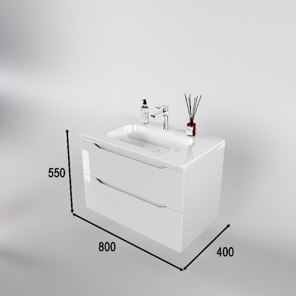 Тумба без раковины Style Line подвесная "Марелла 80" (2 ящ.) белый глянец, PLUS, СС-00002411