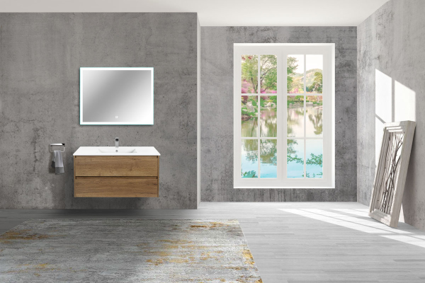 Тумба с раковиной Vincea Gio 100 подвесная, 2 выкатных ящика soft-close, T.Oak, VMC-2G100TO+VBS-13100