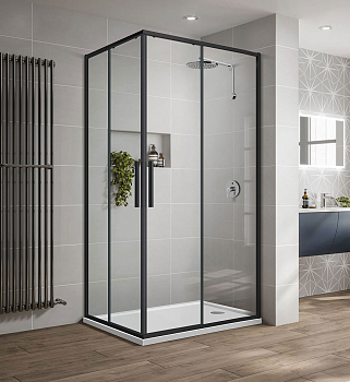 Душевой уголок Vincea Slim-U VSS-2SU900CLB, 900*900, м.черный, стекло прозрачное