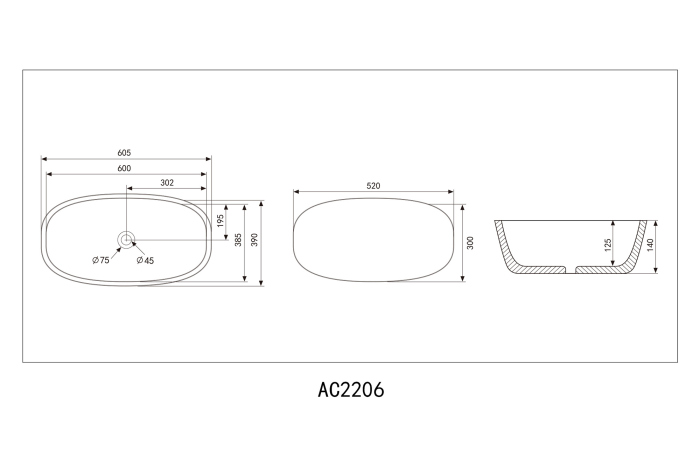 Раковина накладная ABBER Rechteck AC2206 белая