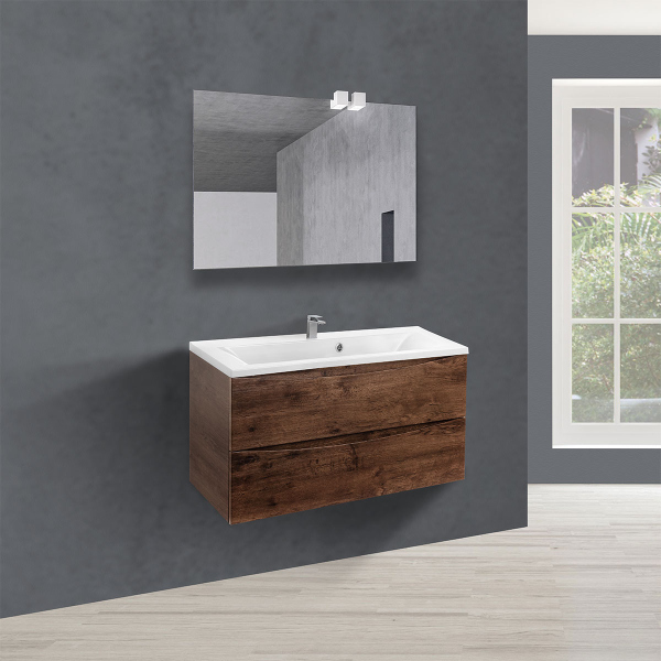 Тумба с раковиной Vincea Mia 900 подвесная, 2 выкатных ящика soft close, R.Wood, VMC-2MA900RW+VCB-3M900G