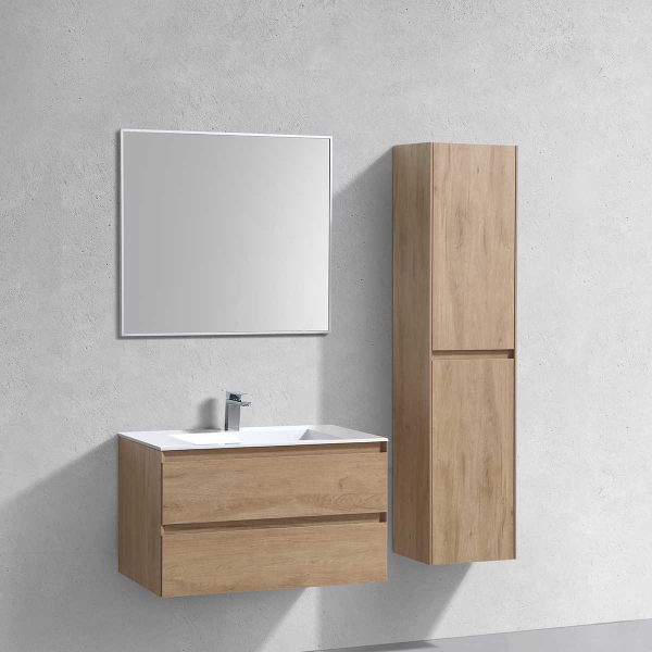 Тумба с раковиной Vincea Luka 800 подвесная, 2 выкатных ящика soft-close, N.Oak, VMC-2L800NO+VCB-13800B