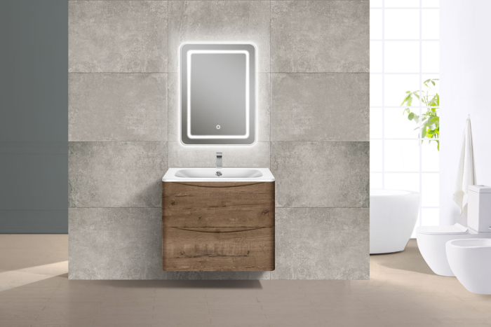 Тумба с раковиной Vincea Paola 600 подвесная, 2 выкатных ящика soft close, V.Oak, VMC-2P600VO+VCB-2VP600B