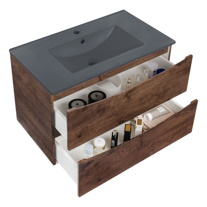 Тумба с раковиной Vincea Mia 800 подвесная, 2 выкатных ящика soft close, R.Wood, VMC-2MC800RW+VBS-13980MA