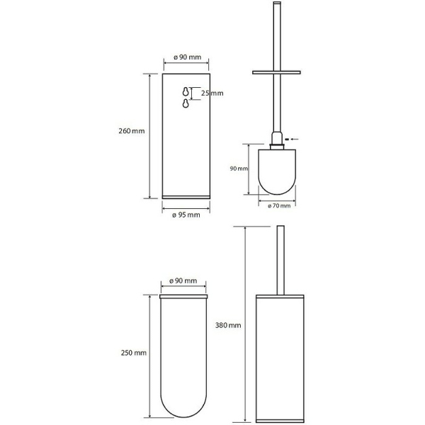 AMBER: Держатель для туалетной щетки отдельно стоящий / подвесной, черная щетка