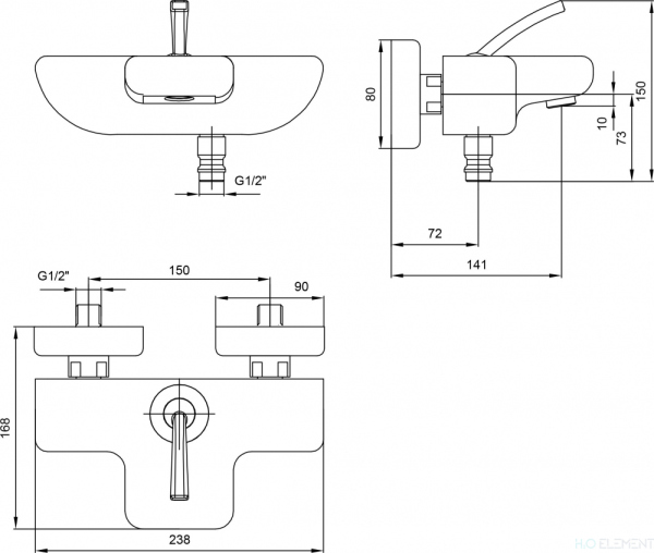 Смеситель E.C.A. Novita 104502447 для ванны с душем