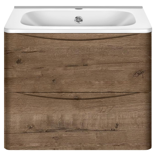 Тумба с раковиной Vincea Paola 600 подвесная, 2 выкатных ящика soft close, V.Oak, VMC-2P600VO+VCB-2VP600W