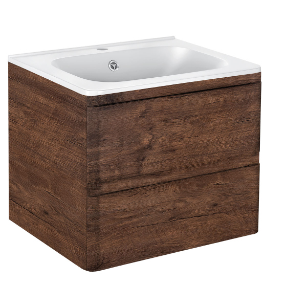 Тумба с раковиной Vincea Vico 600 подвесная, 2 выкатных ящика soft close, R.Wood, VMC-2V600RW+VCB-2VP600W