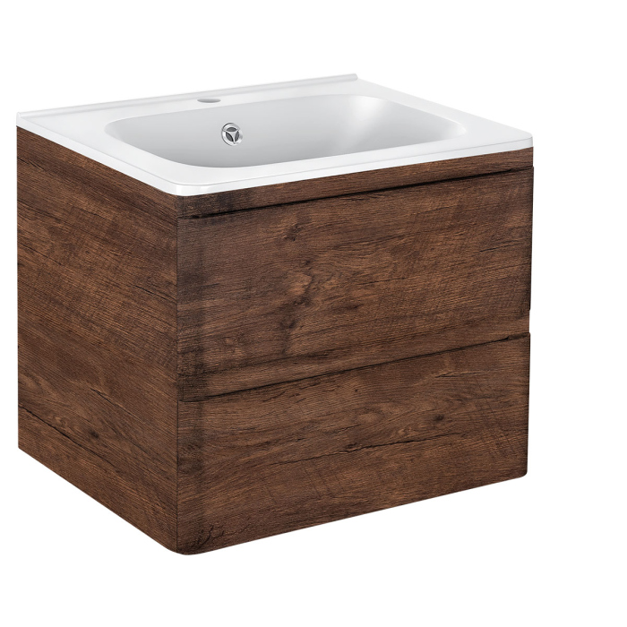 Тумба с раковиной Vincea Vico 600 подвесная, 2 выкатных ящика soft close, R.Wood, VMC-2V600RW+VCB-2VP600W