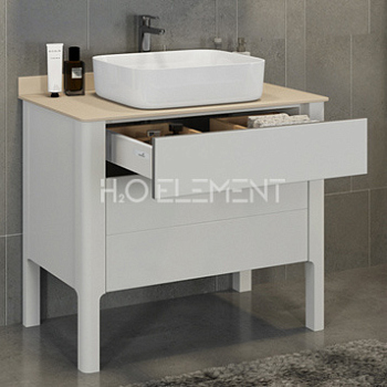 Тумба-умывальник Comforty "Лондон-90-2" белый с бежевой столешницей, с раковиной Comforty T-Y9378