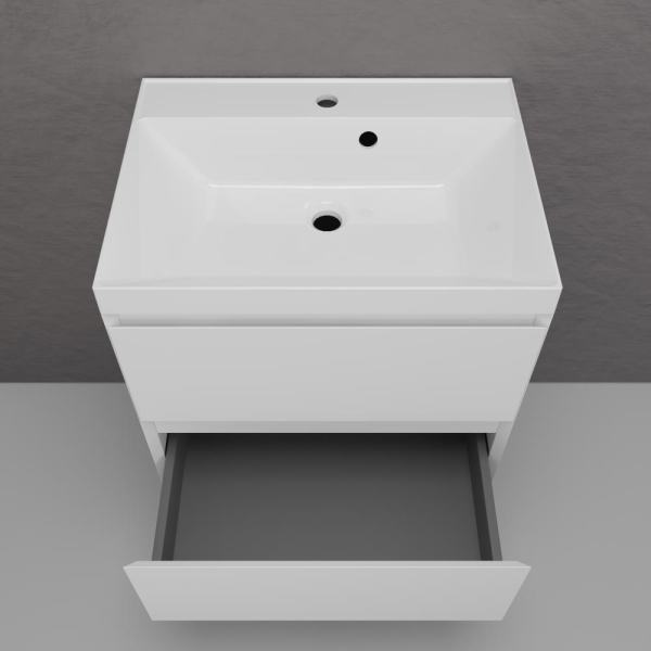 Тумба без раковины подвесная "Манхэттен 60" ЭМАЛЬ 60 2 ящика PLUS белый матовый, ЛС-00002365