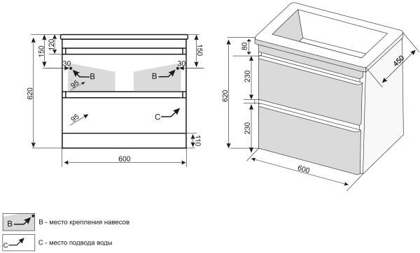 Тумба для комплекта Style Line Атлантика 60 Люкс Plus, подвесная, старое дерево