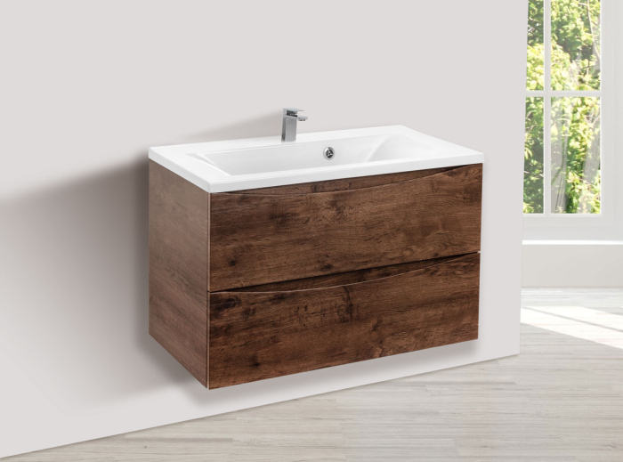 Тумба с раковиной Vincea Mia 750 подвесная, 2 выкатных ящика soft close, R.Wood, VMC-2MA750RW+VCB-3M750B