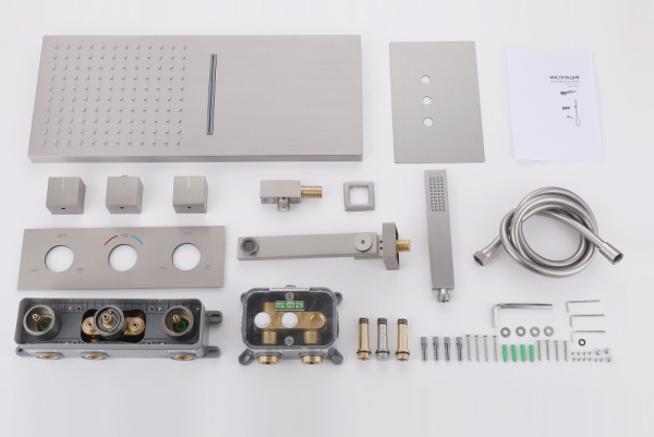 Душевая система ABBER Daheim AF8253SP скрытого монтажа с изливом, термостат, сатин