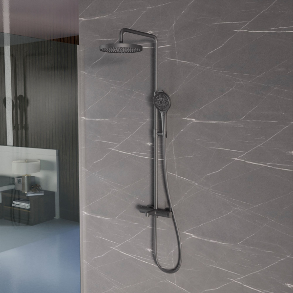 Душевая стойка Vincea Rim VSFS-2RM1GM с изливом, вороненая сталь