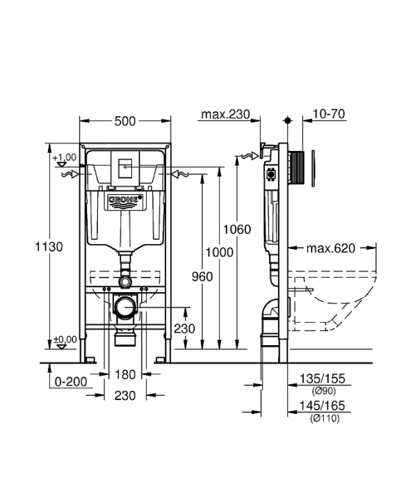 Система инсталляции для унитазов Grohe Rapid SL 38772001 3 в 1 с кнопкой смыва