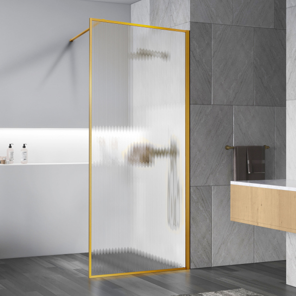 Душевая перегородка Vincea Walk-In VSW-1HP100FLBG, 1000*2000, браш. золото, стекло рифленое