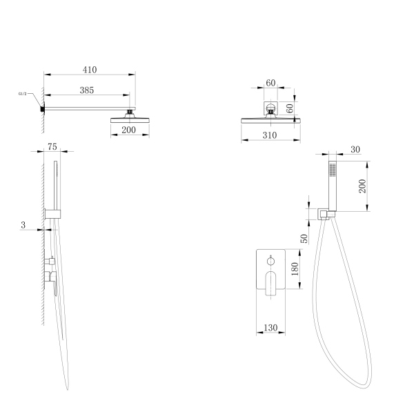 Душевая система ABBER Weiss Insel AF8018FW скрытого монтажа без излива, белая матовая
