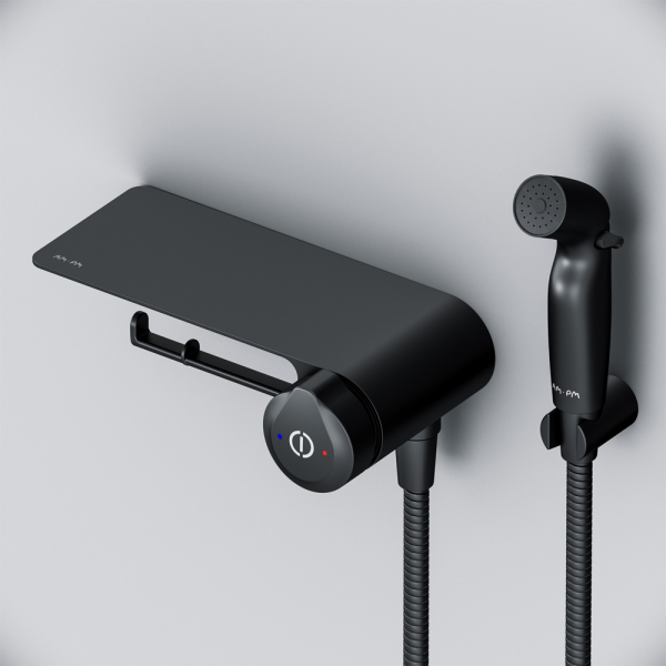 Смеситель TouchReel, монтируемый в стену с гигиеническим душем и полкой AM.PM X-Joy, F0H85A822