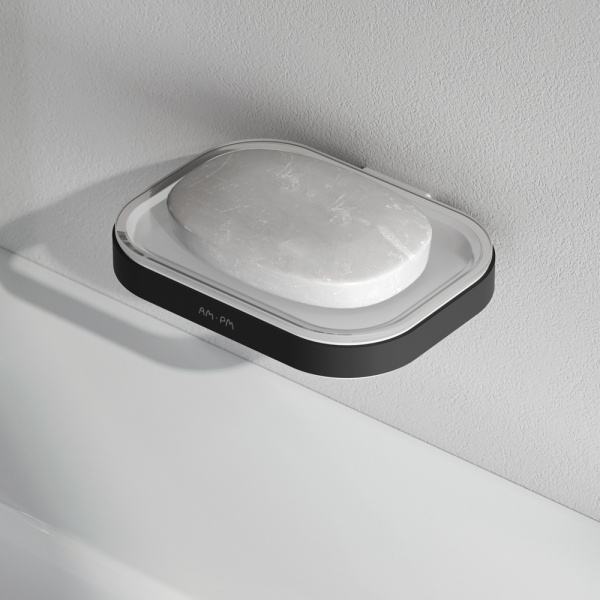 Стеклянная мыльница с настенным держателем, черный AM.PM Func, A8F34222