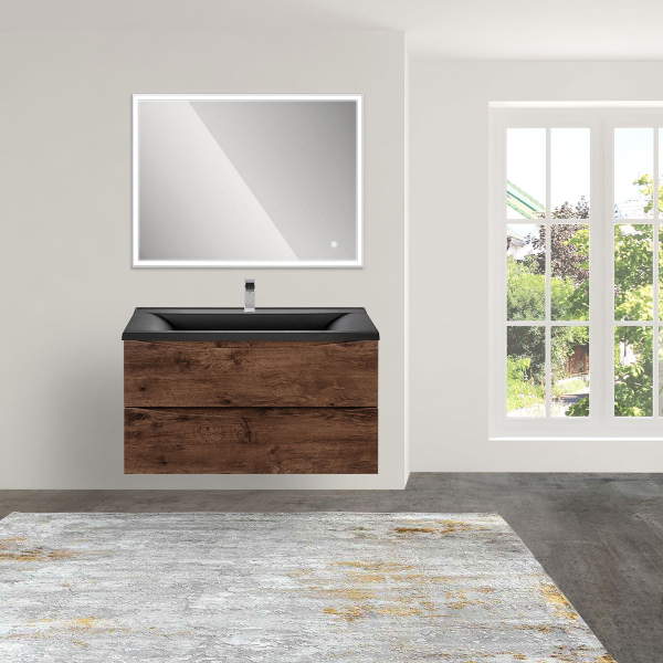 Тумба с раковиной Vincea Mia 900 подвесная, 2 выкатных ящика soft close, R.Wood, VMC-2MA900RW+VCB-3M900W