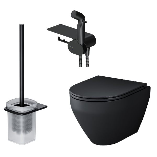 Набор подвесной унитаз с гигиеническим душем, черный AM.PM Spirit V2.0, CK70H1103B