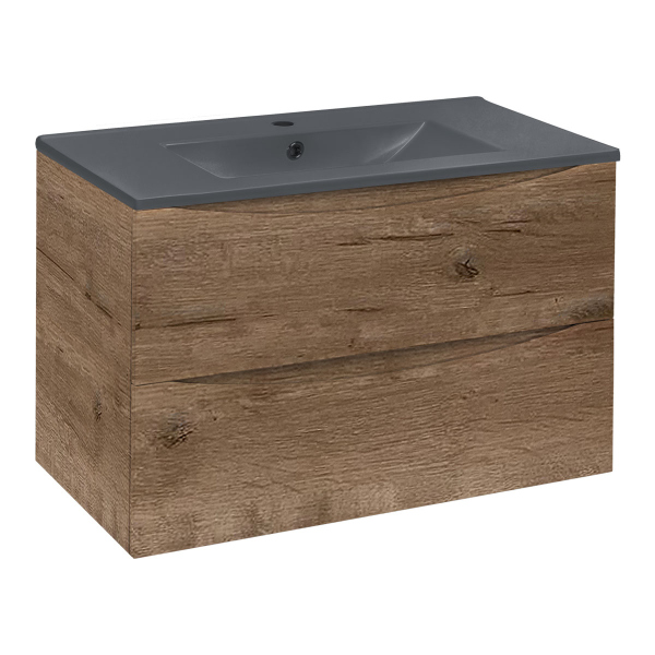 Тумба с раковиной Vincea Mia 750 подвесная, 2 выкатных ящика soft close, V.Oak, VMC-2MC750VO+VBS-13975MB