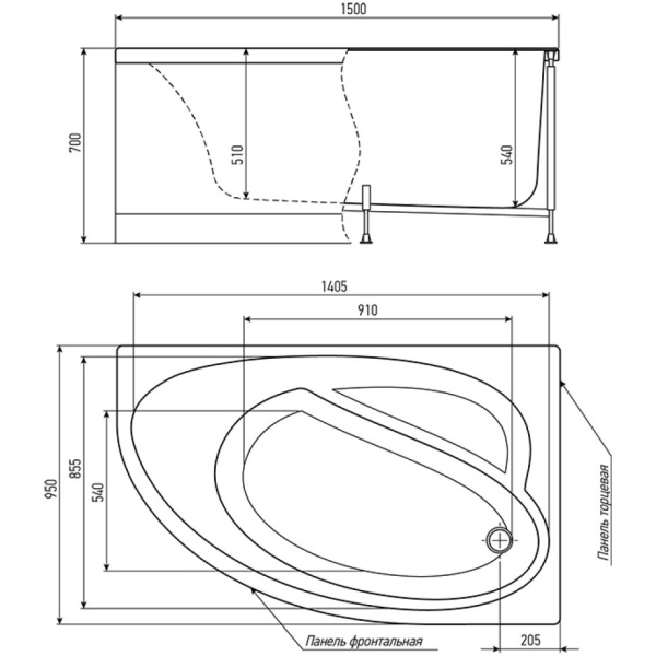 Ванна Alex Baitler NERO левая 150*95