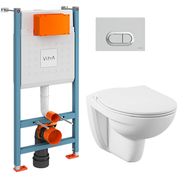 Инсталляция с унитазом Vitra S10 сиденье микролифт клавиша матовый хром 9842B003-7206